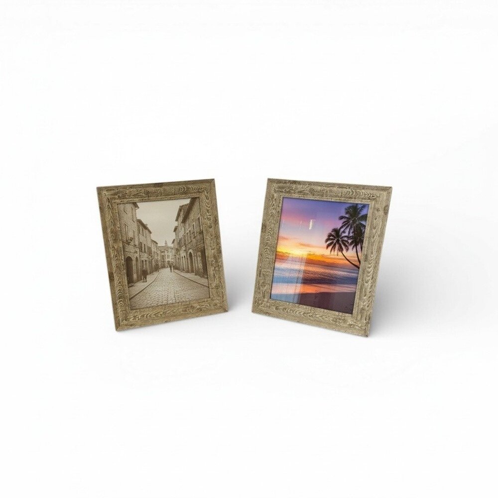 Rustic Gray Faux‎ Wooden Picture Frames 10.5"x12.5" Set Of 2 With Glass Fronts